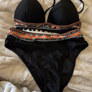 Cupshe Black Bikini with Multicolor Trim two piece bikini